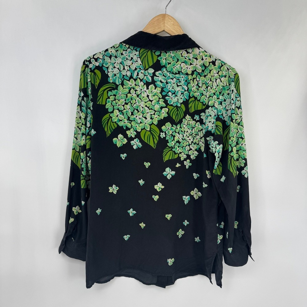 Vintage Bob Mackie Wearable Art Silk Blouse Black Green Beaded Sequin Small - Picture 9 of 16